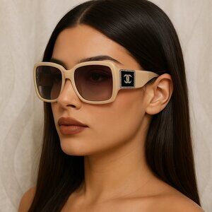 Chanel Crystal CC Oversize Sunglasses 5081-B Beige w/ Case